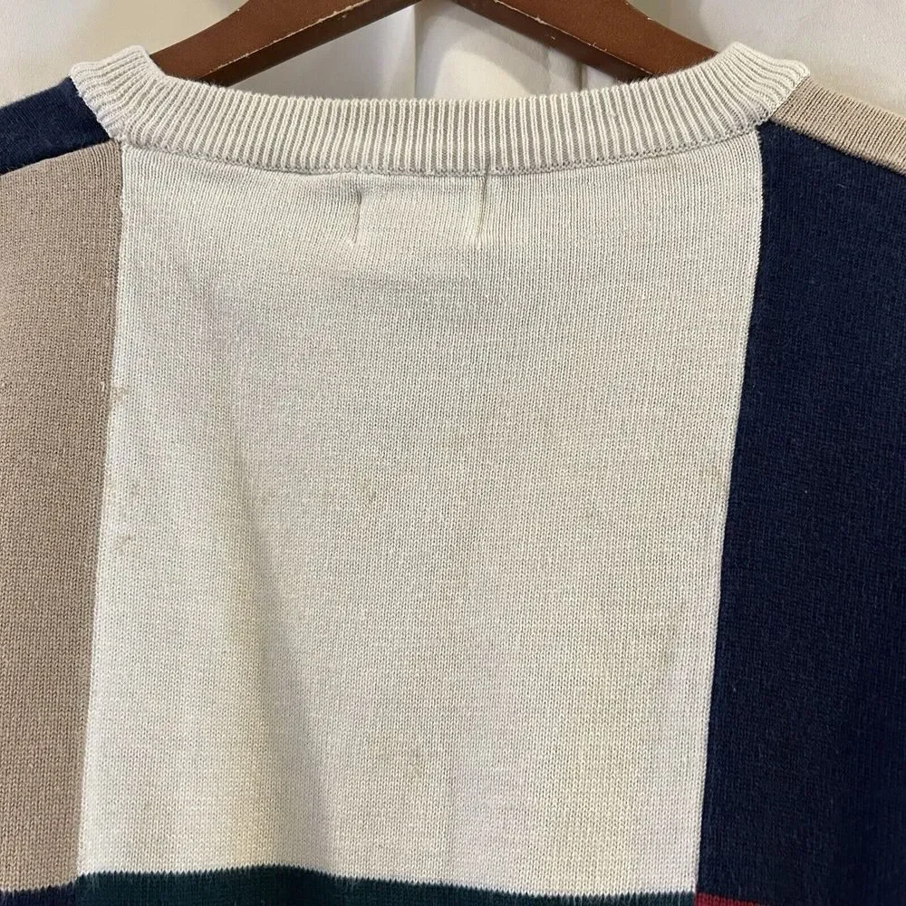 VINTAGE COTTON‎ TRADERS Sweater Mens XL Color Block Embroidered Golfer Grandpa